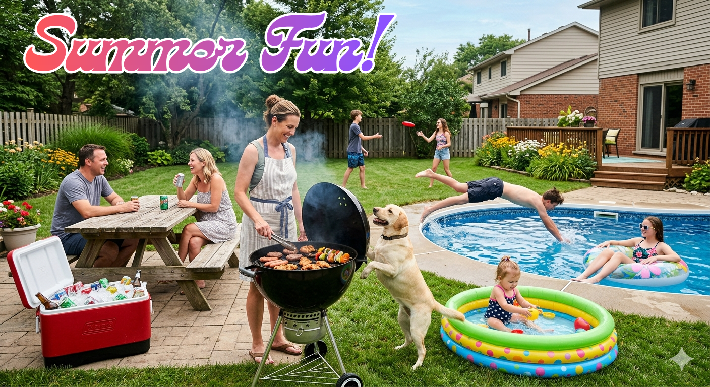 people enjoying a picnic in the back yard.